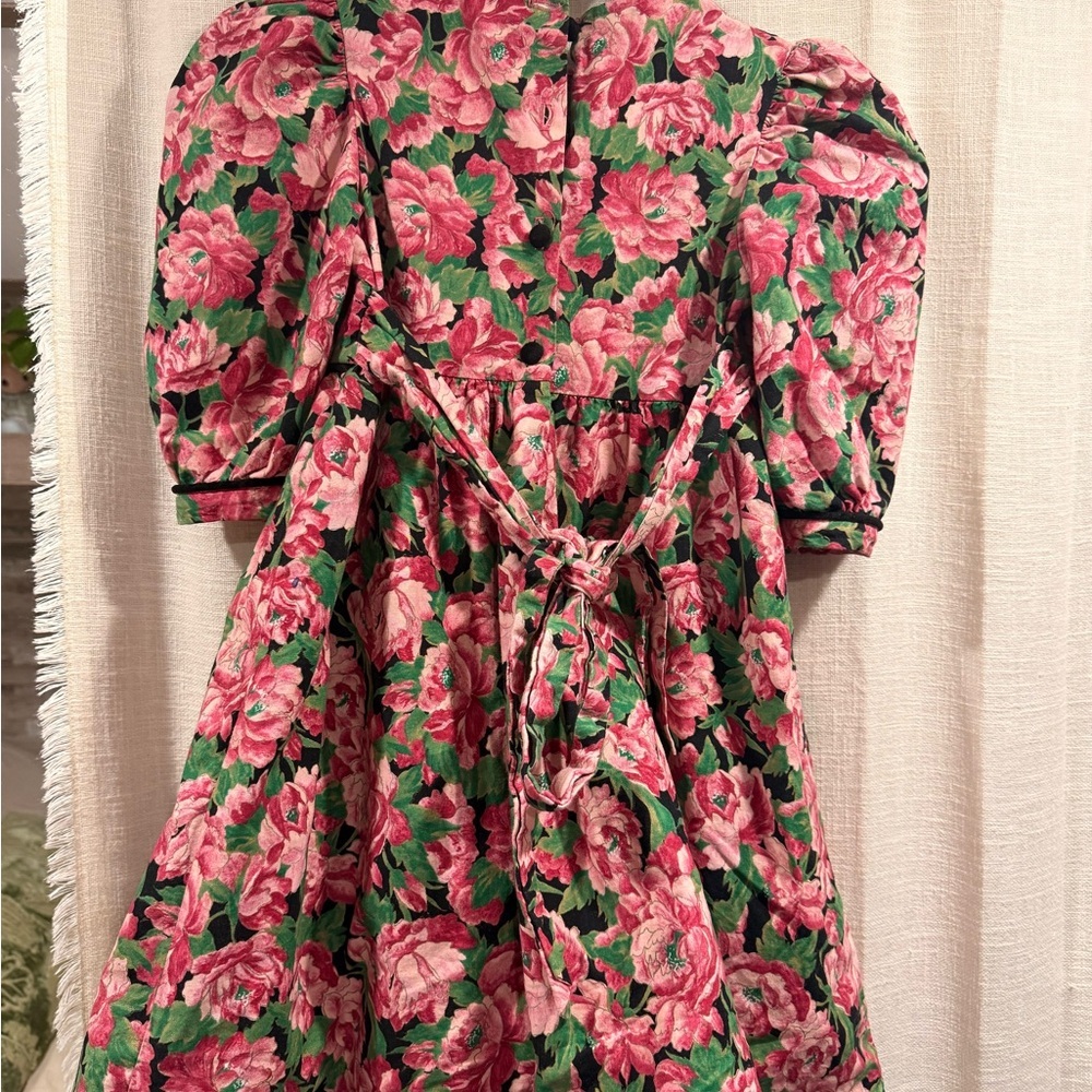 Vintage Floral Pink and Green Kids Dress - Picture 8 of 10